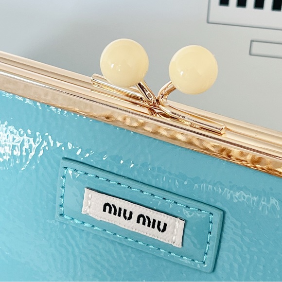 Miu Miu Blue Cosmetic Pouch with Chain - Picture 5 of 7